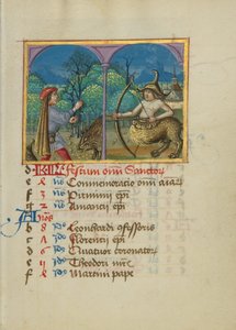 November Calendar Page; Gathering Acorns for Pigs; Sagittarius by Unknown artist
