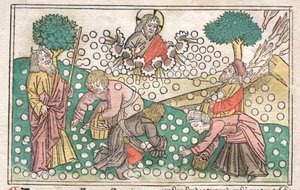 Nuremberg Bible: Manna Falling from Heaven by Unknown artist