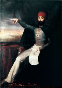 Ottoman Empire: Portrait of Sultan Mahmud II. It is representative pointing his finger may be to indicate the order to slaughter the order of the Janissaries. Anonymous oil painting. 1808-1839. Istanbul, Topkapi Sarayi Museum, Turkey by Unknown artist