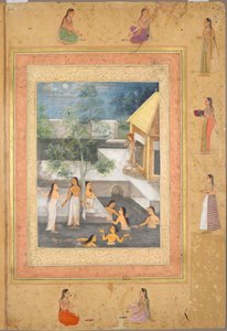 Page from the Late Shah Jahan Album: Harem Night-Bathing Scene (recto) by Unknown artist