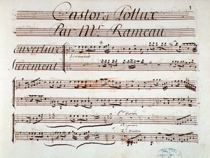 Page of musical score of Castor et Pollux, lyric tragedy by Rameau (1737) by Unknown artist