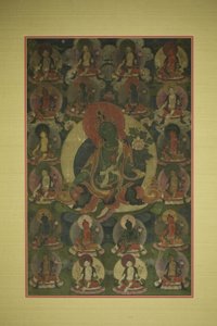 Painted Banner of Green Tara Surrounded by Twenty Manifestations by Unknown artist