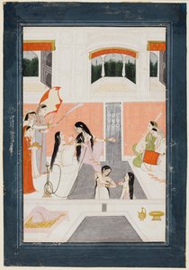 Palace Women Enjoy Music by the Side of a Water Cascade