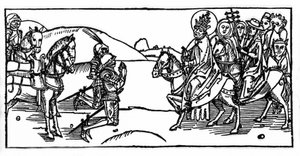 Pope Leo I Meets Attila and Stops Him - Engraving from 