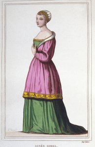 Portrait of Agnes Sorel (1422-1450) (Lady of Beauté-sur-Marne). Favorite of King Charles VII. Engraving from 1830 by Unknown artist