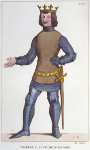 Portrait of Charles V the Wise in Military Costume (1338 - 1380). Engraving from 1830