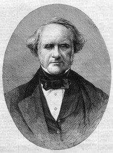 Portrait of George Peabody, entrepreneur and philanthropist founder of the Peabody Institute Conservatory of Johns Hopkins University in Maryland, United States. Engraving in 