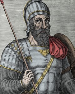 Portrait of Godfrey of Bouillon, Frankish knight, one of the leaders of the First Crusade (engraving)