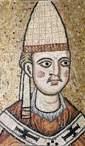 Portrait of Innocent III (1160 - 1216). Mosaic preserved at the Museum of Rome. He was previously in the old Church of St. Peter. Museum of Rome