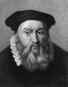 Portrait of Jean Calvin (1509 - 1564), French religious reformer and writer - in “Histoire des Français” by Lavallée, engraving by Unknown artist