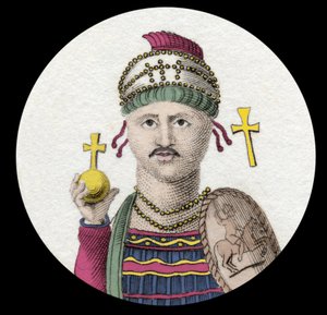 Portrait of Justinian I (The Great) (Flavius Petrus Sabbatius Justinianus) (482-565). Roman Emperor of the East. Engraving of the 19th Century by Unknown artist