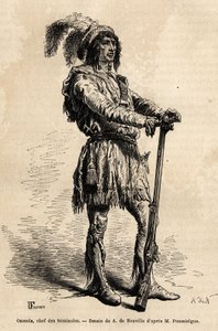 Portrait of Osceola (1804-1838), leader of seminoles, at the head of the Indian resistance against the United States during the Florida War (1835-1842). Engraving to illustrate the story four months in Florida, by Achille Pousselgue in 1851-1852, published
