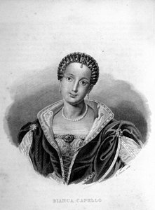 Portrait of the Venetian Bianca Cappello, wife of François de Medici. Engraving of the 19th century by Unknown artist