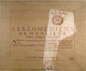 Poster of the theatrical company “Les comediens de Monsieur” announcing the performance of Paul Scarron