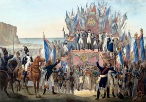 Presentation of the Legion of Honour by Napoleon Bonaparte in the Terlincthum valley in Boulogne (16 August 1804). Engraving - Paris, Musee de l