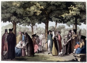 Promenade of the Esplanade in Barcelona. 19th Century Lithography