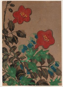 Red and Blue Flowers and Foliage by Unknown artist