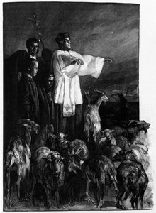 Religious rites: Ceremony of exorcism in the city square during the night of Ascension. Sicily engraving of the 19th century by Unknown artist