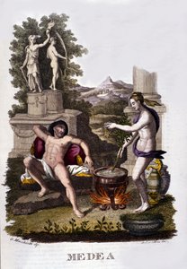 Representation of Medea preparing his curses after the cycle of Argonauts. Engraving of the 19th century. by Unknown artist