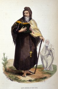 Representation of Saint Anthony the Great and Saint Paul of Thebes. 19th century engraving.