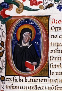 Representation of Saint Claire of Assisi, founder of the religious order of the Clares. Miniature from a 15th century manuscript