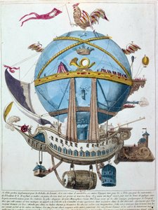 Representation of a journey in a balloon, satirical engraving of the 18th century