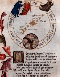 Representation of the Italian poet Dante Alighieri and the ptolemaic system - Miniature by Unknown artist