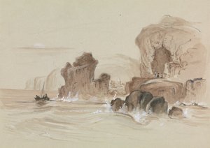 Rocky Coastline with Small Fishing Boat by Unknown artist