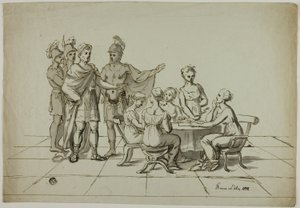 Roman Emperor Approaching Group of Women Seated at Table by Unknown artist