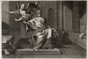 Royaumont Bible, New Testament: The Evangelist Saint Matthew with the Angel. Illustration from 1811.