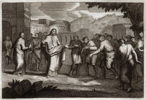 Royaumont Bible, New Testament: The Ten Lepers. Jesus Christ heals ten lepers. Illustration from 1811. by Unknown artist