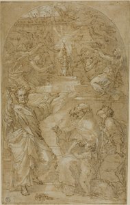 Saint Peter, Saint Augustine and a Female Saint in Adoration of the Eucharist by Unknown artist