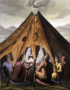 Sami People Around a Fire Under a Tent