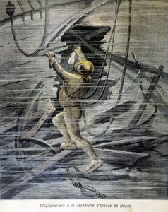 Diver looking for wrecks in Le Havre. Illustration of the Petit Journal of 1892. by Unknown artist