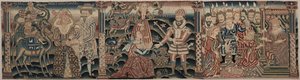 Section of an Embroidered Frieze: Rebecca Meeting Isaac, Abigail Meeting David with a Present, The Judgment of Solomon