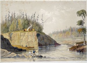 Settlers in Canada Fishing in a River - in Sketches on the Nipisaguit a River of New Brunswick in America by William Hickman, ed. Halifax