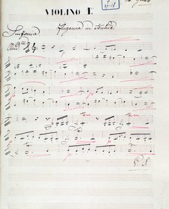 Sheet music page for the first violin of Iphigenie en Aulide, opera by C. W. Gluck