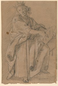 Sketch of a Standing Crowned Figure with a Book by Unknown artist