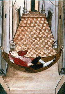 Sleepy Spaniard in a hammock of a rich palace, from the book 