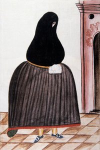 Spanish woman wearing a shale covering her face, from "Trujillo del Peru" or "Codex Martínez Compañón", by Baltazar Martinez Compañón y Bujanda, bishop of Trujillo (1782-1785)