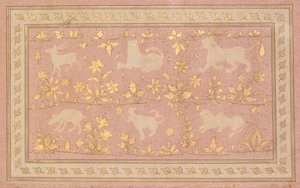 Stenciled Scenes of Lion and Gazelle (verso) by Unknown artist