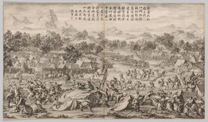 The Battle at Elei Zhalatu: from Battle Scenes of the Quelling of Rebellions in the Western Regions, with Imperial Poems by Unknown artist
