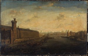 The Grande Galerie du Louvre, with the Porte Neuve, Pont-Neuf, Cité, Tour de Nesle and Quai Malaquais, circa 1640, present-day 1st and 6th arrondissements, between 1635 and 1645 by Unknown artist