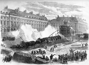 The Paris Commune in 1871. Demolition of the Vendome Column by the Federes on April 12