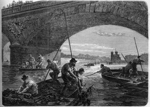 The Paris Commune in 1871. Fishing for weapons thrown into the Seine under the Austerlitz bridge by the Federes (communards) at the time of the final debate of the commune. by Unknown artist