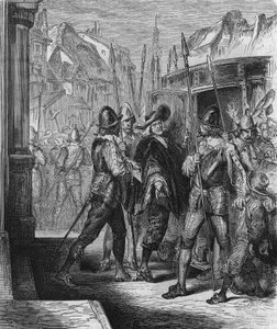 The arrest of Pierre Brousel in 1648, under the order of Anne of Austria, which provoked the relief of the people (days of the barricades) and the Fronde. Engraving from 1866 by Unknown artist