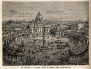The Colonnades of St. Peter in the Vatican, Brought by Bernini (1598-1680) in 1655. Engraving to Illustrate the Voyage to Rome, by Francis Wey, in 1864-1868, Published in Le Tour du Monde, Nouveau Journal des Voyages by Unknown artist