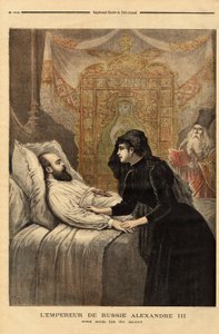 The emperor (tsar) of Russia Alexander III (1815-1894) on his deathbed, from 1881 to 1894, his reign showed an autocrat without concession, leading a peaceful foreign policy and voluntary actor of rapprochement with France. Engraving in Le petit journal by Unknown artist