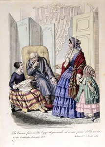 The girl reads the paper to her grandfather who has lost sight by Unknown artist