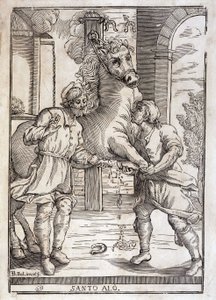 The miracle of Saint Eloi (healing an amputee horse) - engraving